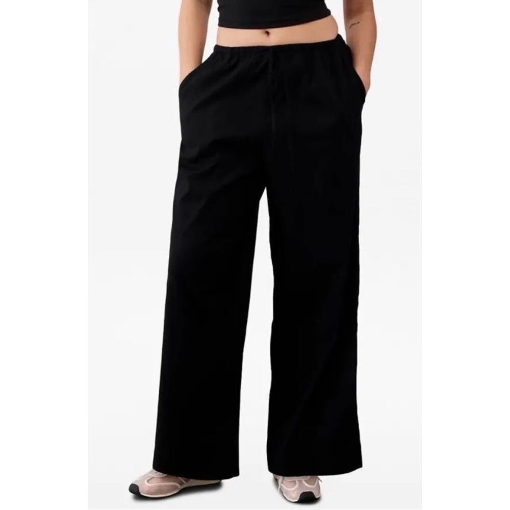 Athleta Pants Patadise Wide Leg NEW Linen Blend Athleisure Black XL